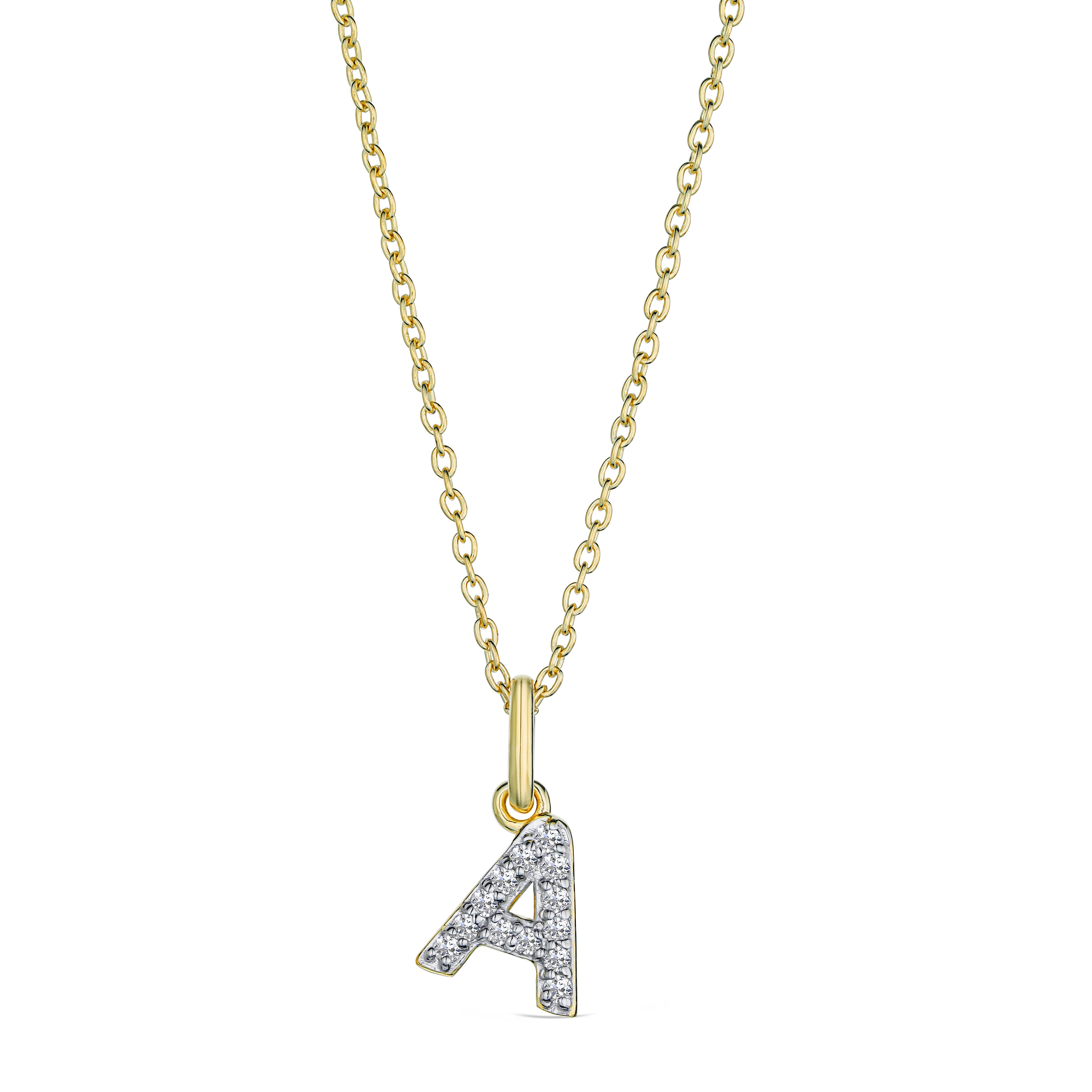 Love Letter Initial A Lab Diamond Necklace set in 18K Gold Vermeil